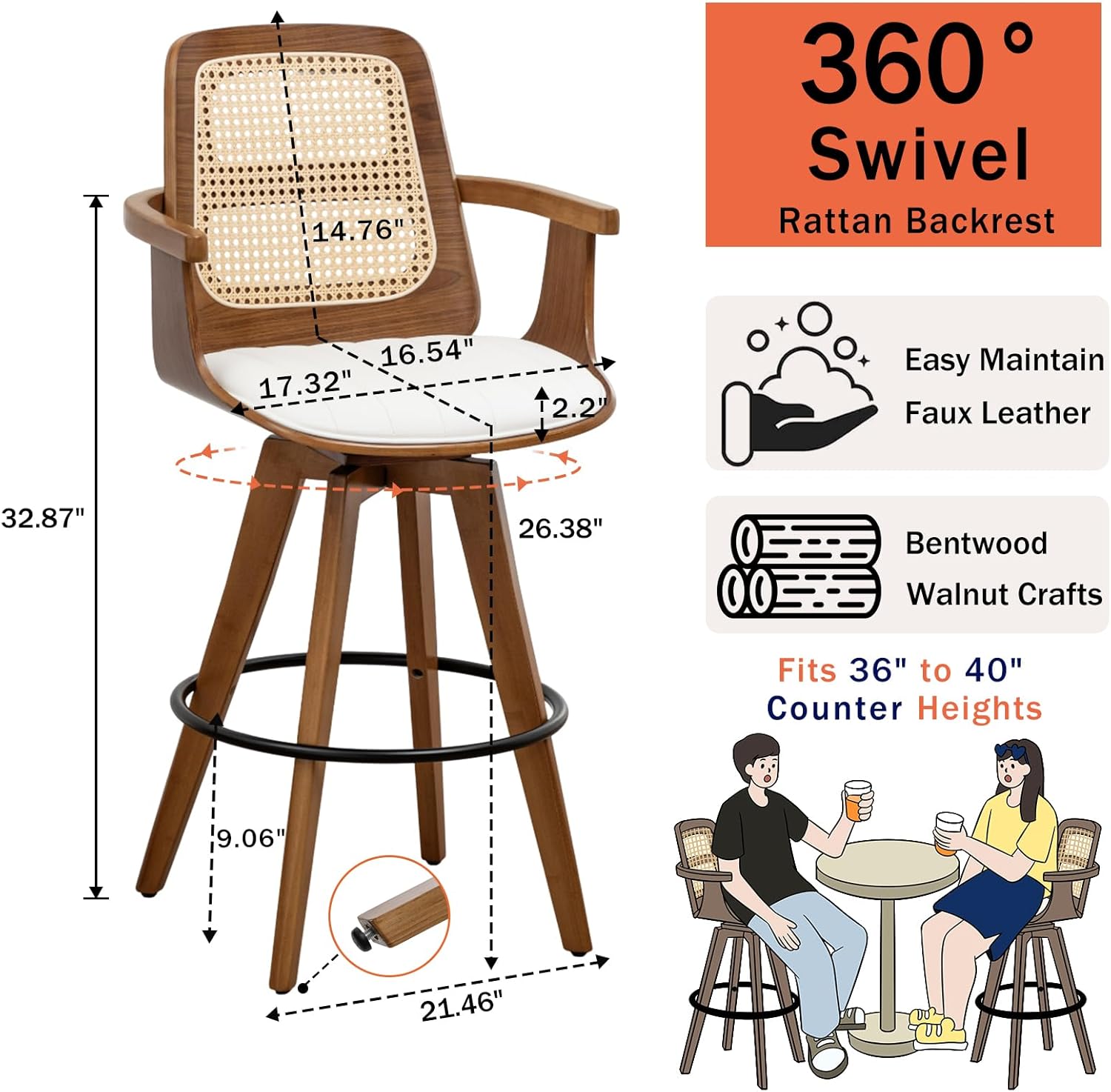 Counter Height Stools Set of 2, 26.3