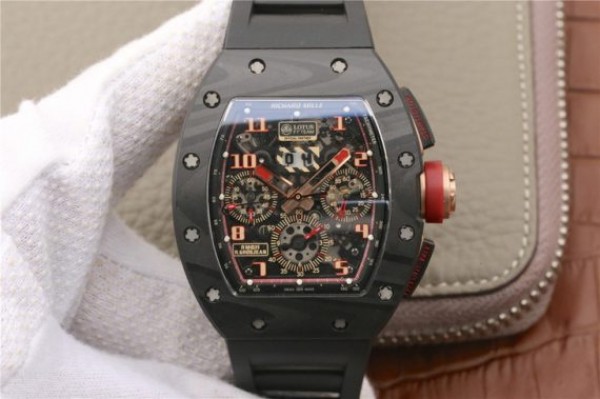 Replica Richard Mille RM011 NTPT Lotus F1 Team PVD Chronograph KVF Crystal Skeleton Dial Red Black Rubber Strap A7750 - Top club