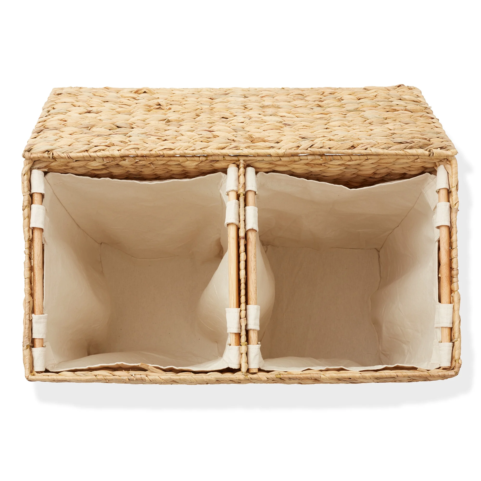 Casafield 2-Section Laundry Hamper with Lid and Removable Liner Bags - Natural, Woven Water Hyacinth Laundry Basket for Clothes - Image 7