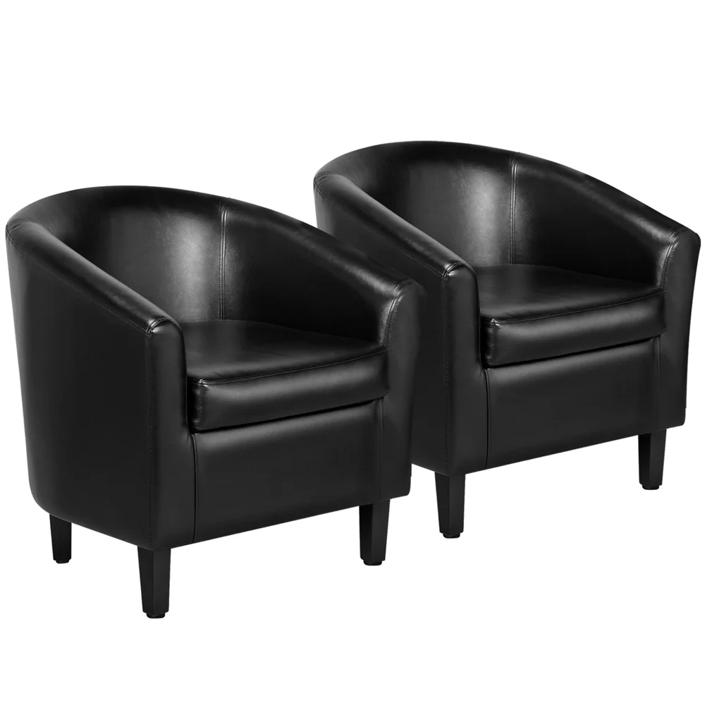 Renwick Faux Leather Barrel Accent Chair for Living Room, Set of 2, Black - Image 2