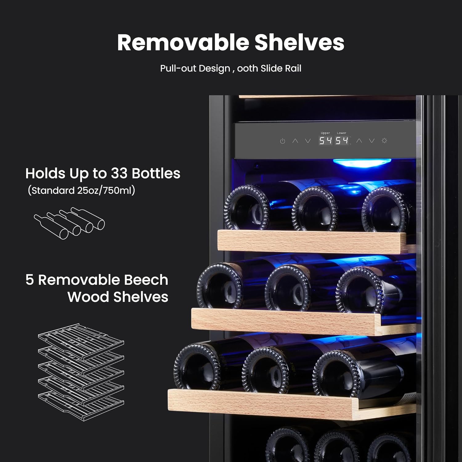 Yeego Wine Fridge Cooler - 15 Inch Dual Zone Wine Fridge Hold 28 Bottles, 40-65°F Wine Refrigerator Glass Door, Built in, Freestanding Under Counter Fridge for Beer Soda Drink Home Bar Office