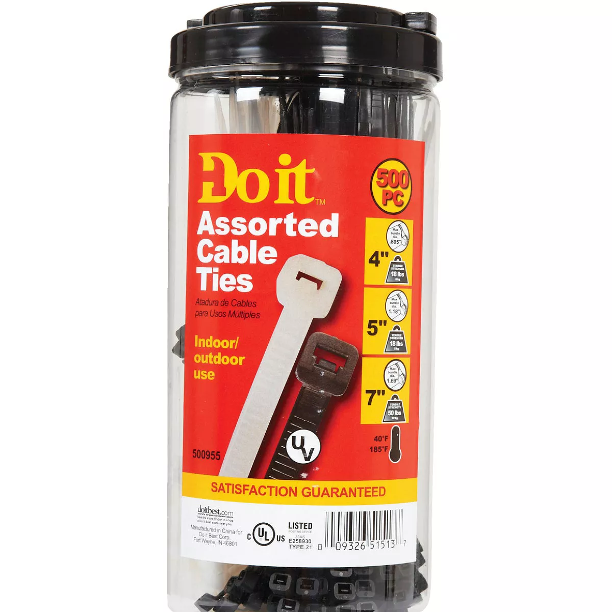 Do it Best Self-Locking Molded Nylon Black & Natural Cable Tie Assortment (500-Piece)