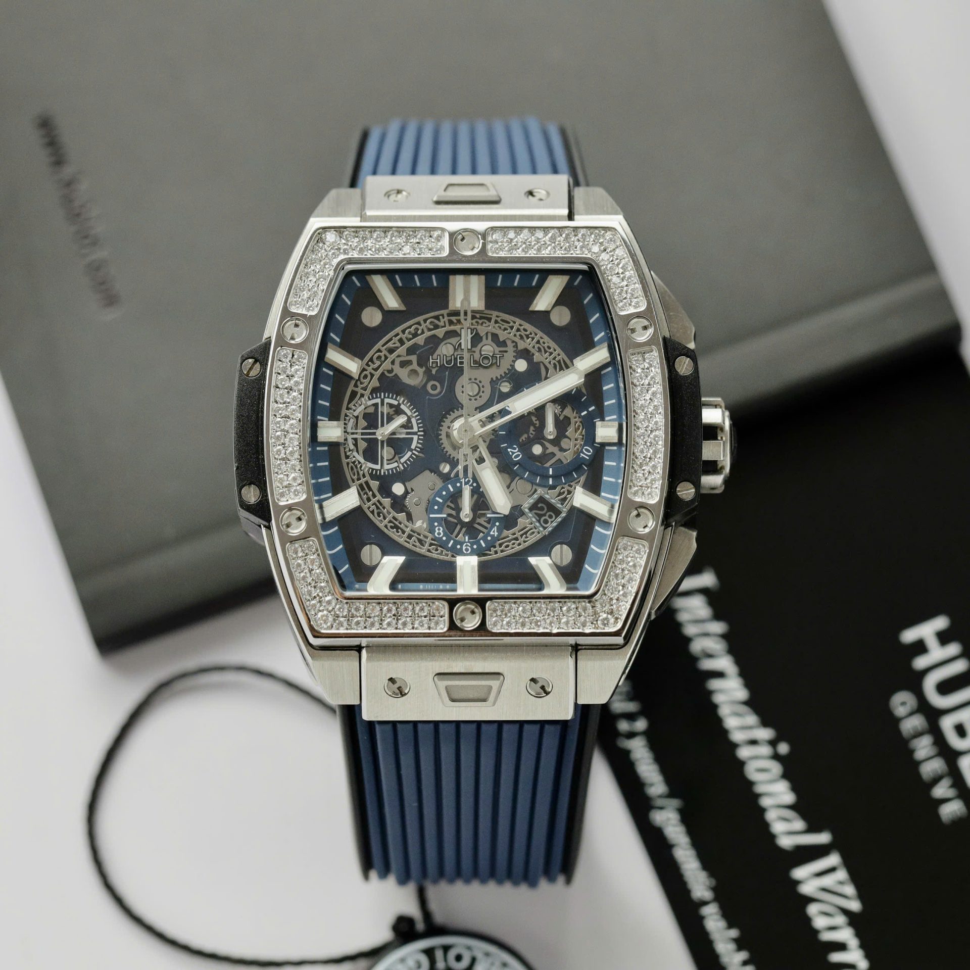 Hublot Spirit Of Big Bang Titanium Dial Blue Custom Moissanite Diamonds Hong Kong 42mm - Top club