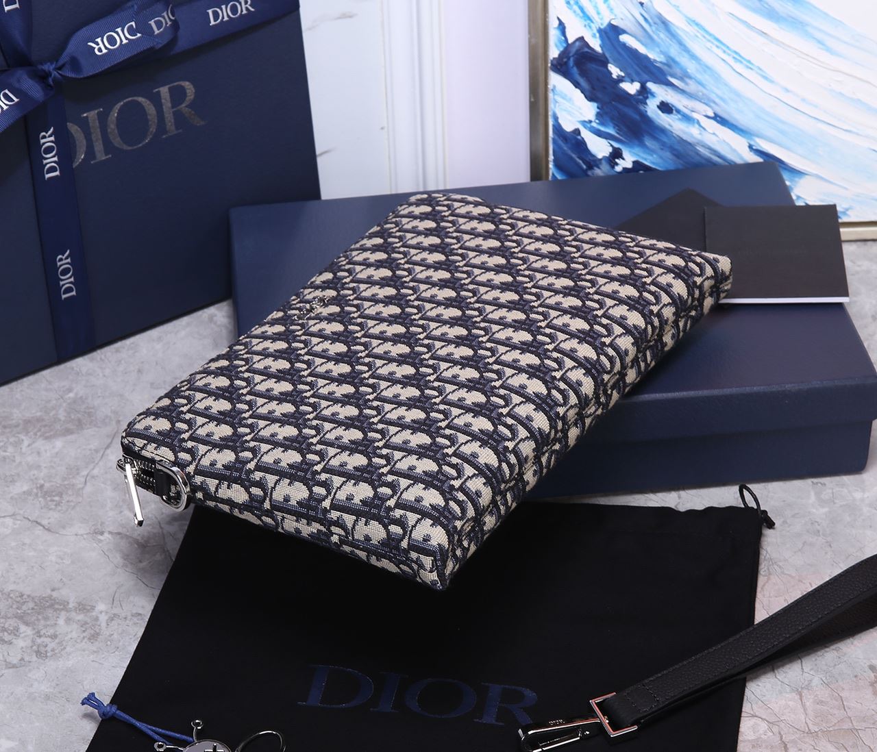 Oblique Jacquard Pouch Black/BeigeFor Women‎ 12in/30cm CD 2OBCA251YSE_H03E1:1High-quality replica