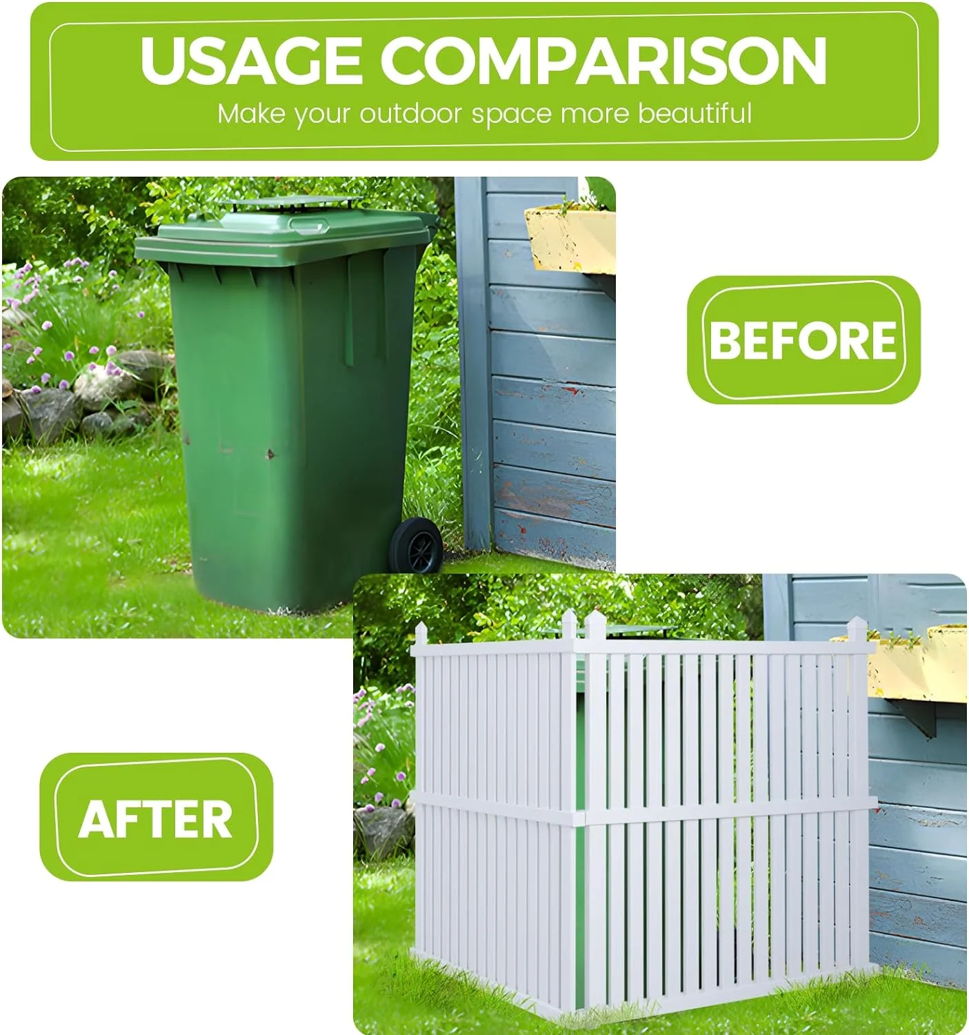 36"W X 45"H Outdoor Privacy Screen, Vinyl Air Conditioner Fence with Metal Stake, No Dig Trash Can Enclosure for Outside- 2 PVC Panels, White, Vertical - Image 11