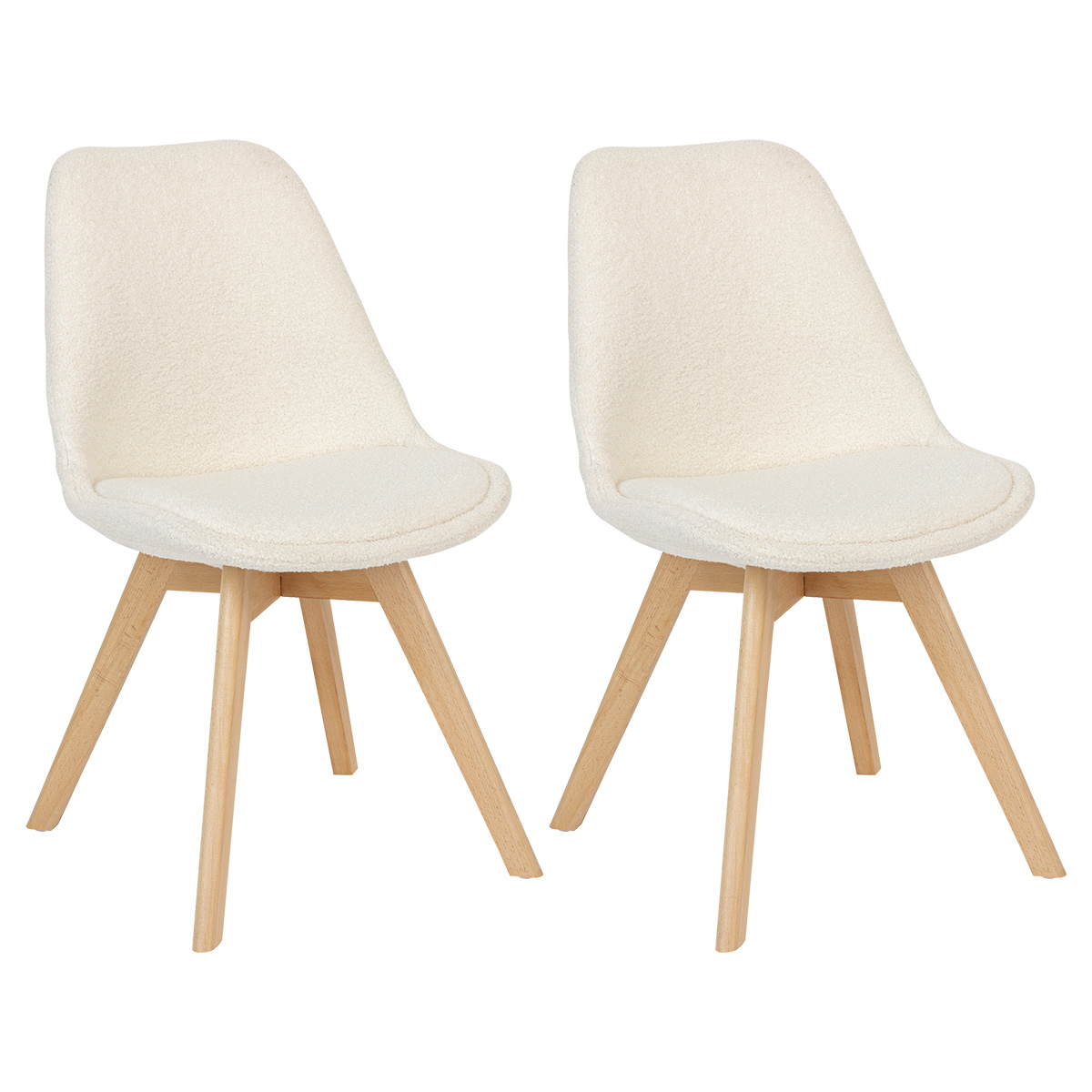 Set of 2 chairs "Baya" Beech, boucl&eacute;, white