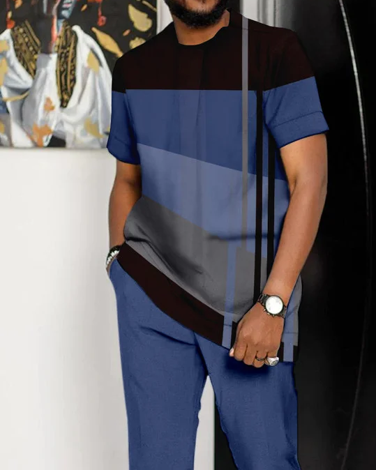 Men's Casual Colorblock Walking Suit-026