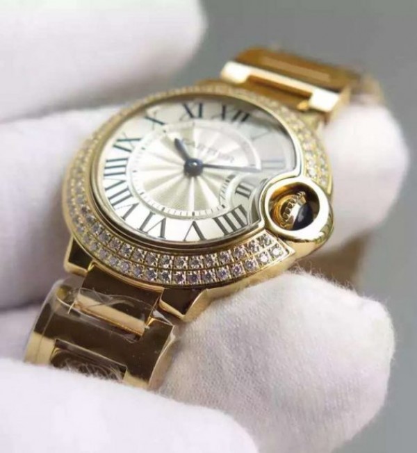 Replica Cartier Ballon Bleu 28mm YG Diamonds Bezel White Dial Bracelet Ronda Quartz - Top club