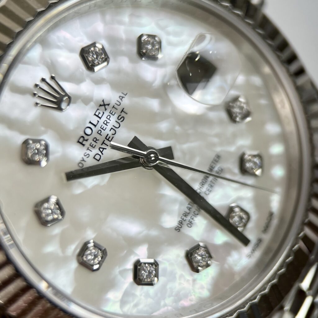 Rolex Replica Watch DateJust Dial Mother Of Pearl Moissanite Diamonds 41mm - Elite Watch Atelier
