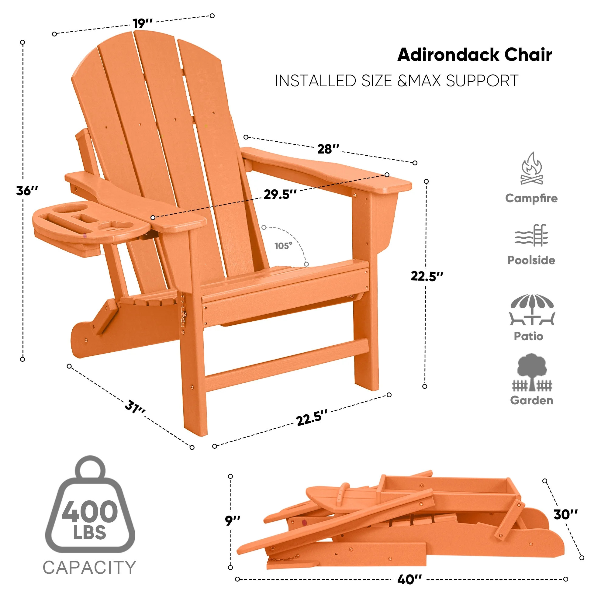 FOOWIN HDPE Plastic Adirondack Chairs Set of 4, Black - Image 54