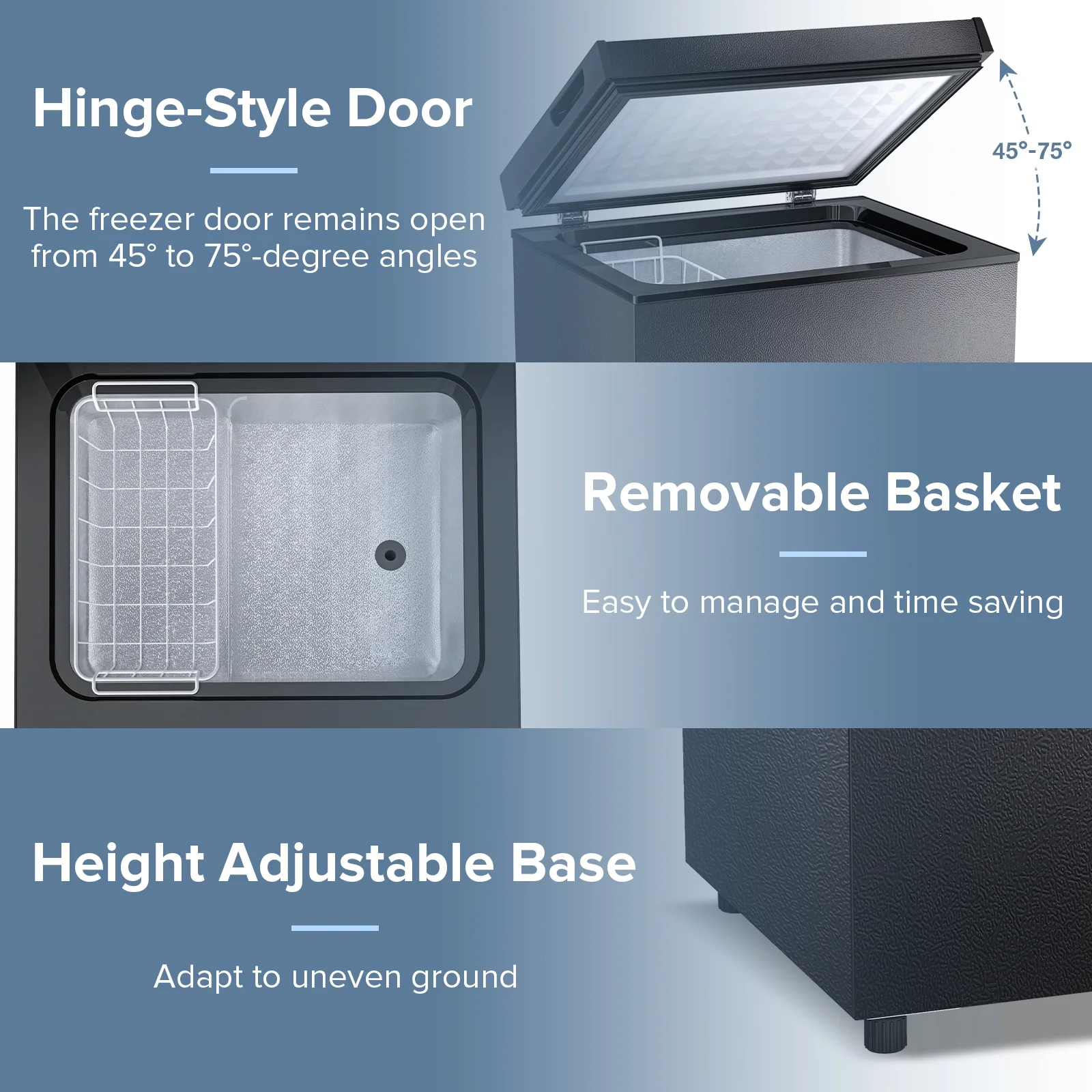 Auseo Mini Freezer Chest 3.5 cu ft, Black Deep Freezer & Side Handle, Compact Freezer with 7 Gear Adjustable Temperature, Removable Storage Basket*2, Energy Saving - Image 4