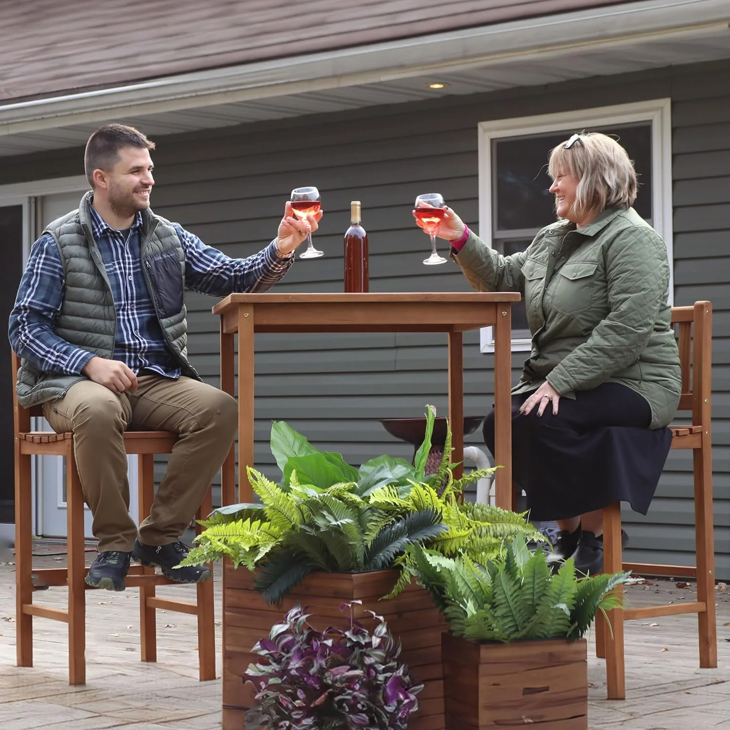 Sunnydaze Solid Teak Wood Square Patio Bar Table, 31.5in W x 31.5in D x 43.5in H - Image 5 Sunnydaze Solid Teak Wood Square Patio Bar Table, 31.5in W x 31.5in D x 43.5in H - Image 5