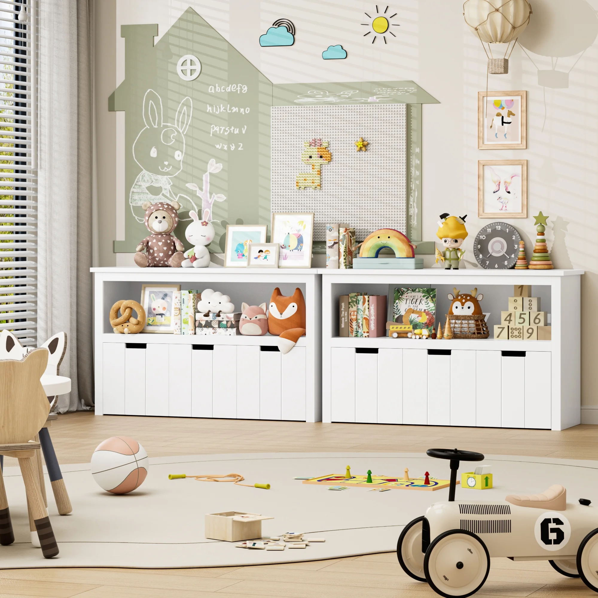 Homfa Kids Toy Storage, Cubes Storage Bins with 3 Drawers, White Toy Box with Shelves and Wheels - Image 10