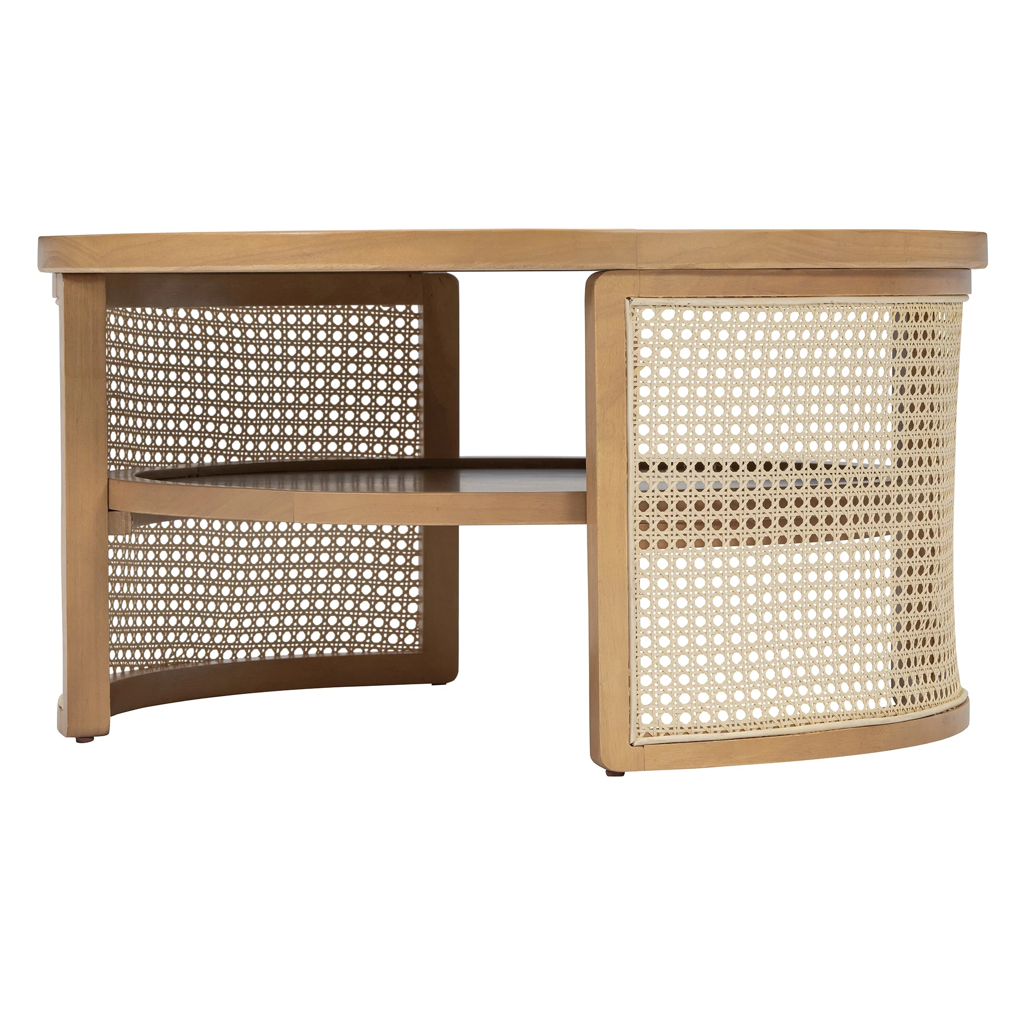Harper & Bright Designs Rattan Round Coffee Table with Storage Shelf, Round Cane Wood Center Table for Living Room, 37'' Brown - Image 54