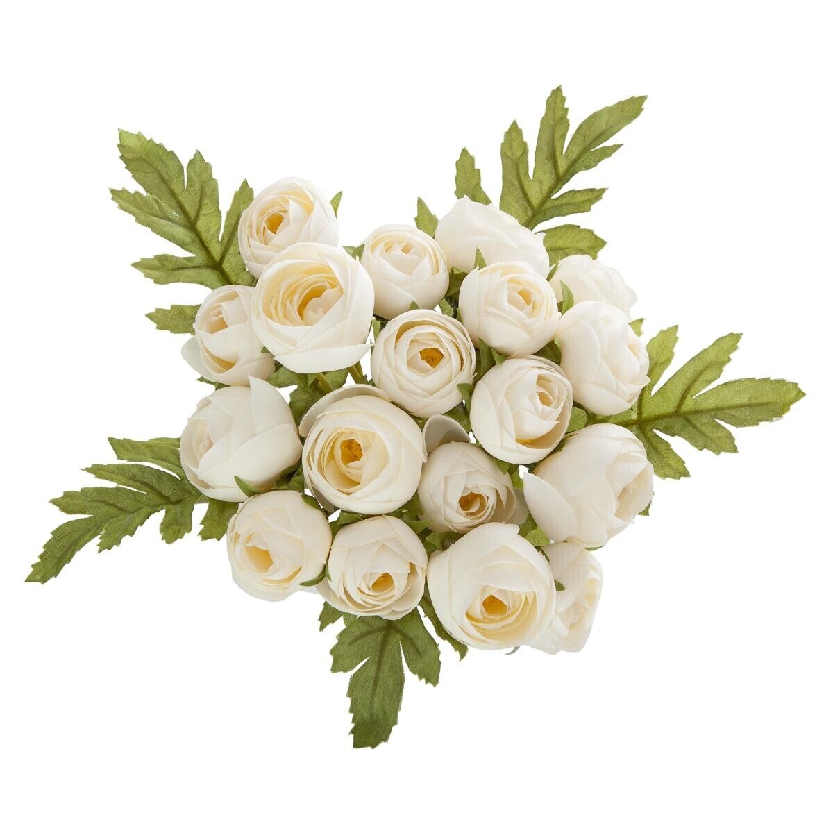 Bouquet 18 mini artificial camellias White, H.30 cm