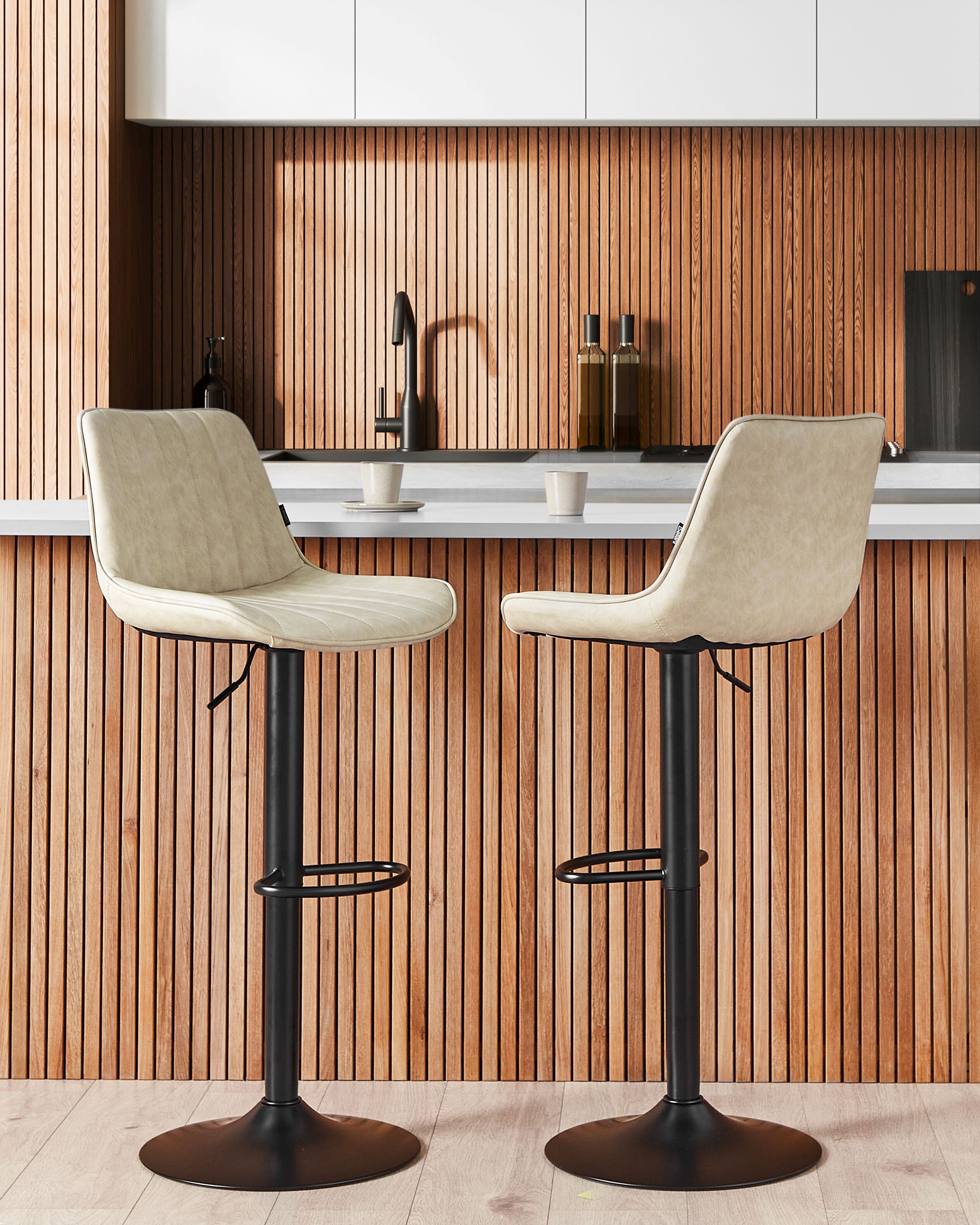 Set of 2 Bar Chairs DUBROVNIK Faux Leather Swivel Light Beige