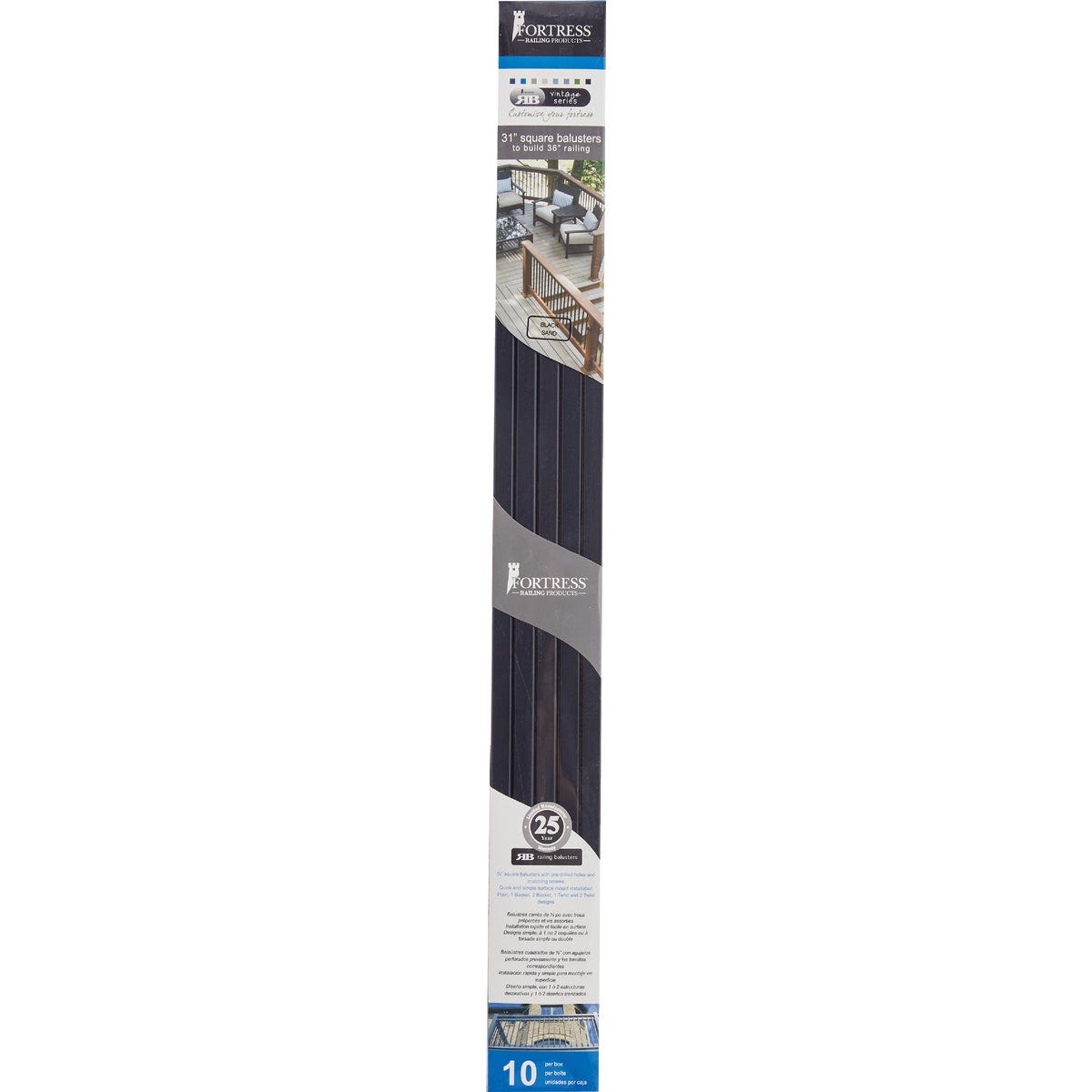 Fortress Building Products 31 In. x 5/8 In. Black Sand Galvanized Steel Square Railing Baluster (10-Pack)