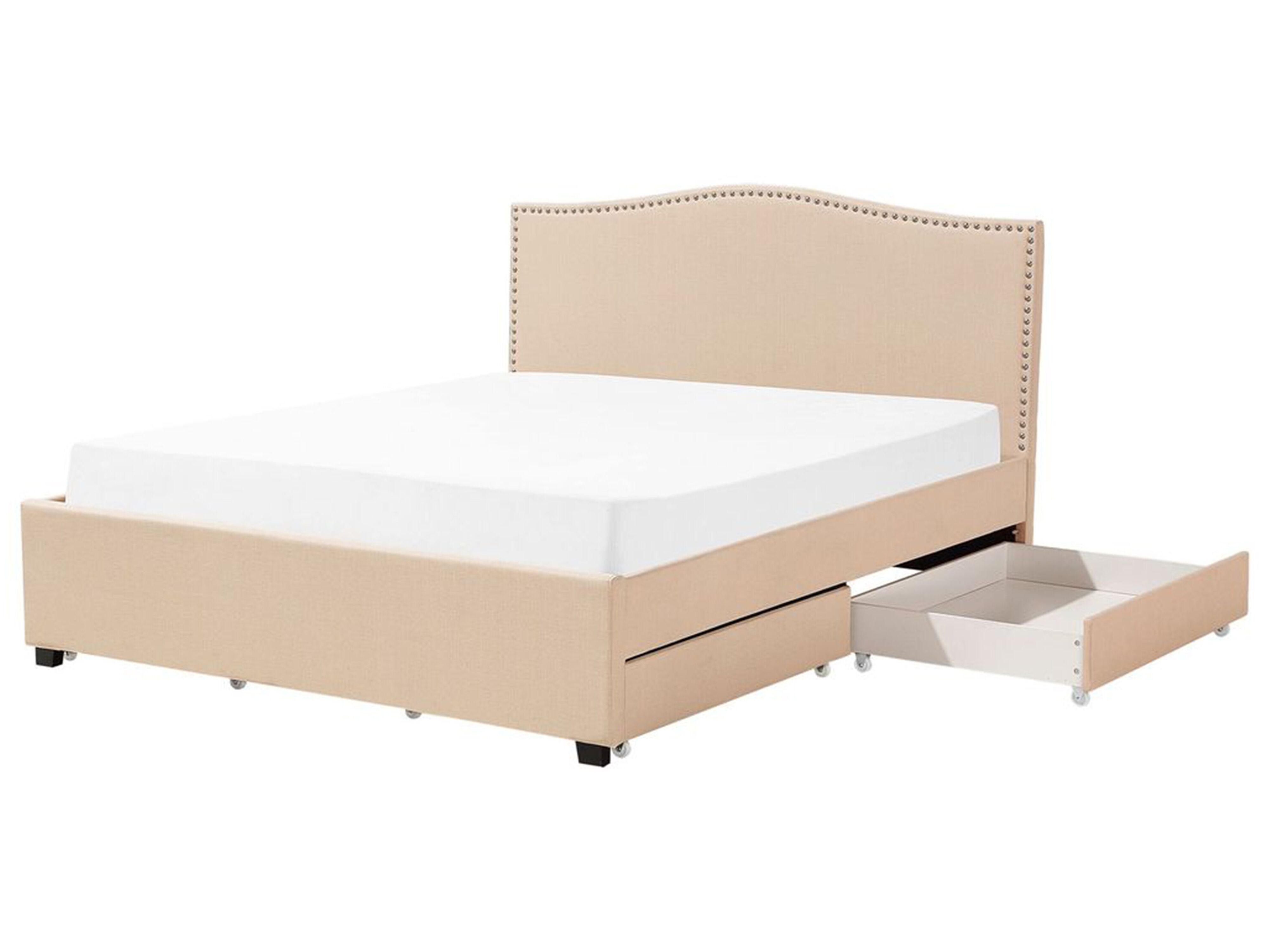 Bed with Storage Drawers Fabric MONTPELLIER 180 x 200 cm (EU Super King) Beige