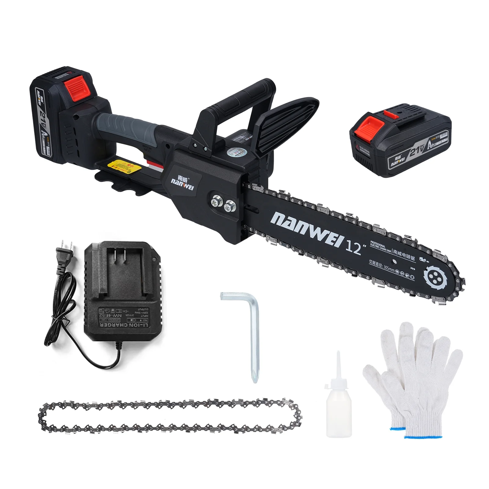 12inch Cordless Chainsaw Electric Chainsaw 21V 4000mah Battery Safety Lock Battery Operated Saw With Brushless Motor For Cutting Trees Garden Pruning