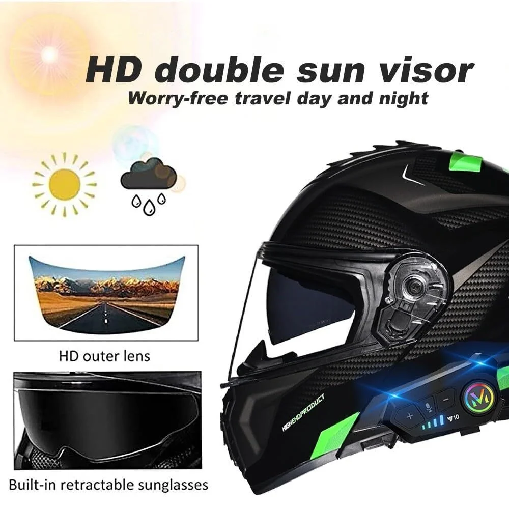 Bluetooth Modular Motorcycle Helmets with Tail Lights, DOT Approved Flip Up Full Face Dual Visor Motorcycle Helmet, with Dual Speakers and Microphone HA - Image 5