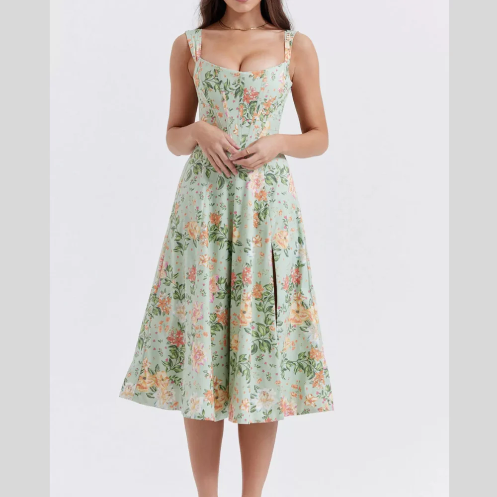 Floral Print Midi Dress with Slit - ZKZOOK