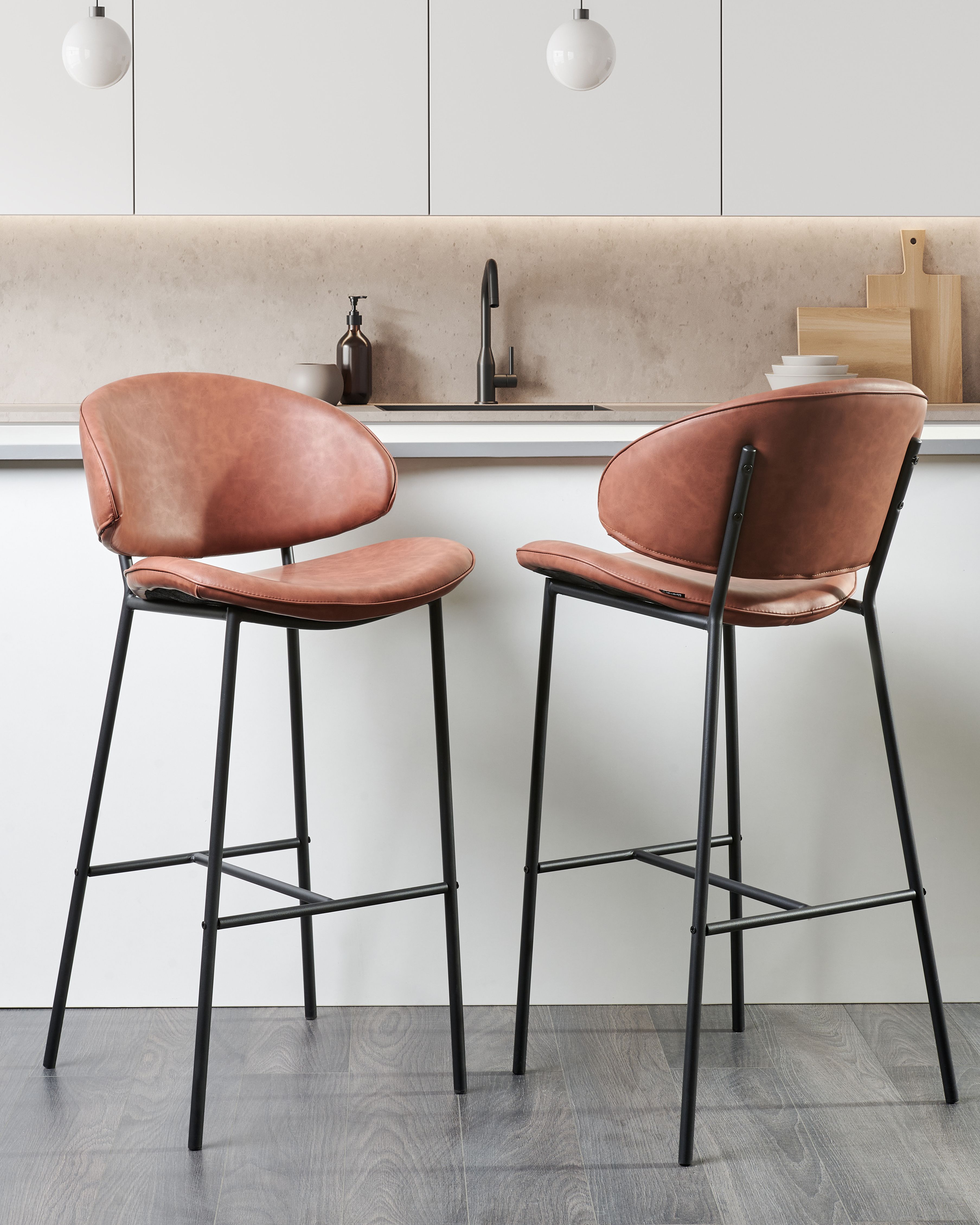 Set of 2 Bar Chairs KIANA Faux Leather Brown