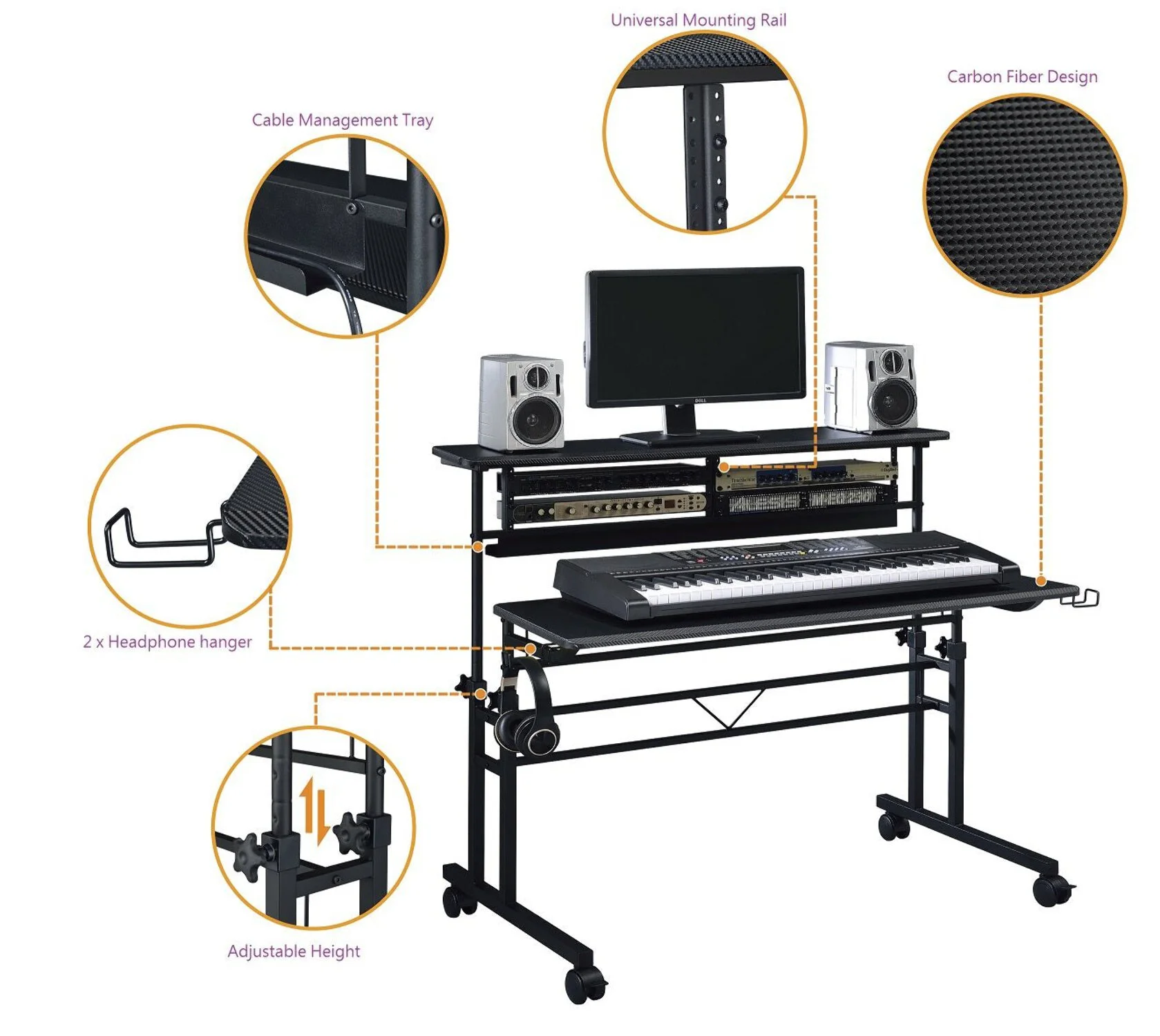 Musiea BE100 Series Sit-Stand Music Recording Studio Desk Workstation w/2x3U Rack