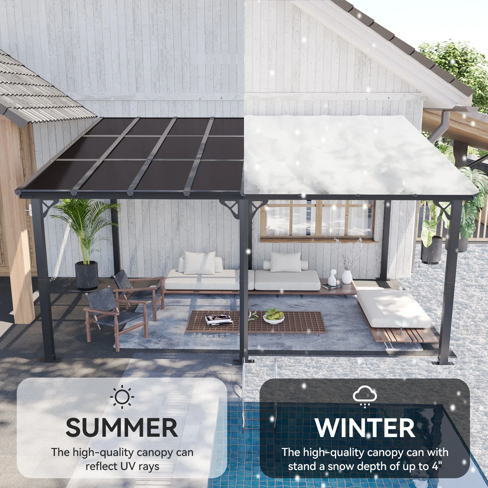 Aoxun 8' x 5' Gazebo for Patio, Gazebo Pergola with Sloped Roof, Grill Gazebo Large Wall-Mounted Heavy Duty Awnings, for Backyard, Deck, Patio - Image 35