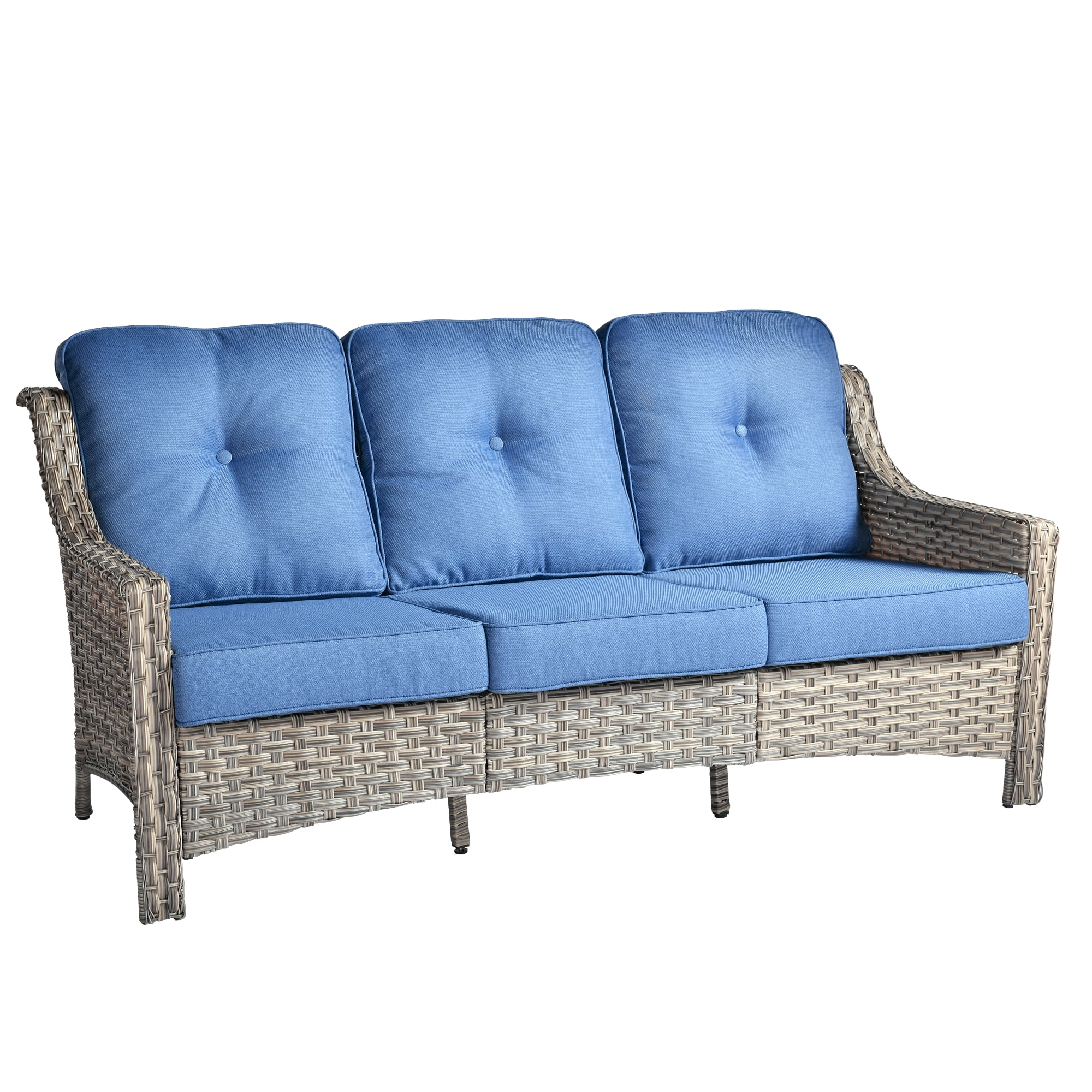 Ovios Outdoor Patio Sofa 3-Seater with Cushions All-Weather Wicker Rattan Couch for Garden, Porch, or Backyard - Image 29