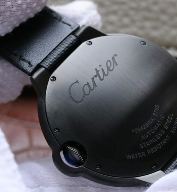 Replica Cartier V6F Ballon Bleu 42mm DLC All Black Black Textured Dial Leather Strap A1847 - Top club
