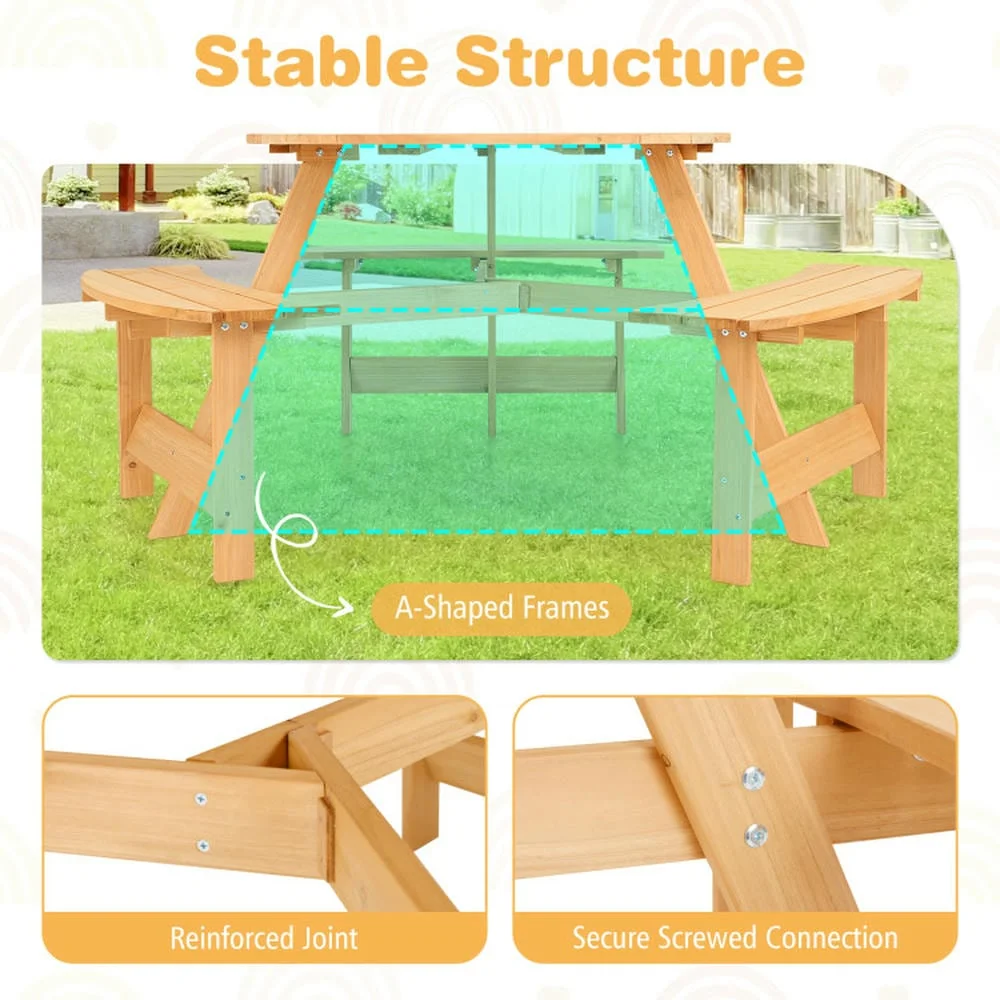 Aimee Lii Kids Outdoor Wooden Picnic Table and Bench Set with Umbrella Hole, Outdoor Patio Furniture for Pool Deck Backyard, Sturdy-Natural