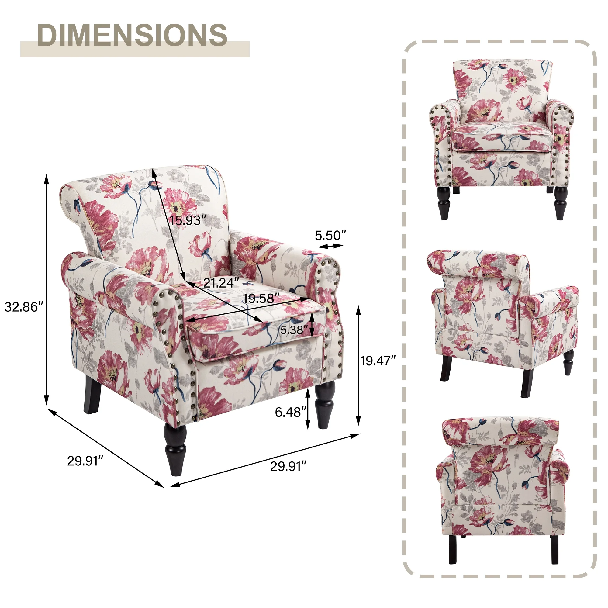 DREAMSIDEA Accent Chairs Upholstered Pattern Morden Armchair Comfy Linen Fabric Single Sofa for Living Room, Pattern White - Image 9
