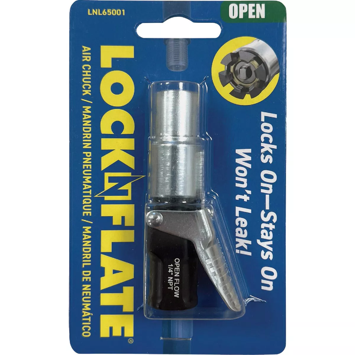 LockNFlate 1/4 NPT 150 psi Open Flow Air Chuck