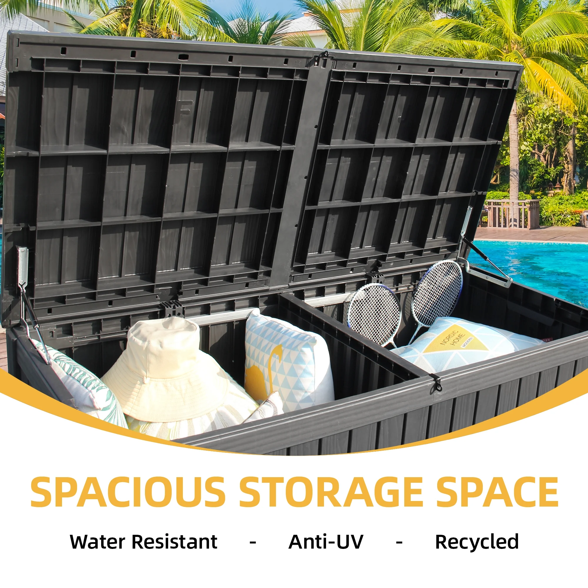 Uforic 150 Gallon Outdoor Storage Deck Box , Large Outdoor Storage Organized w/Divider,for Patio Furniture,Garden Tools, Black - Image 5