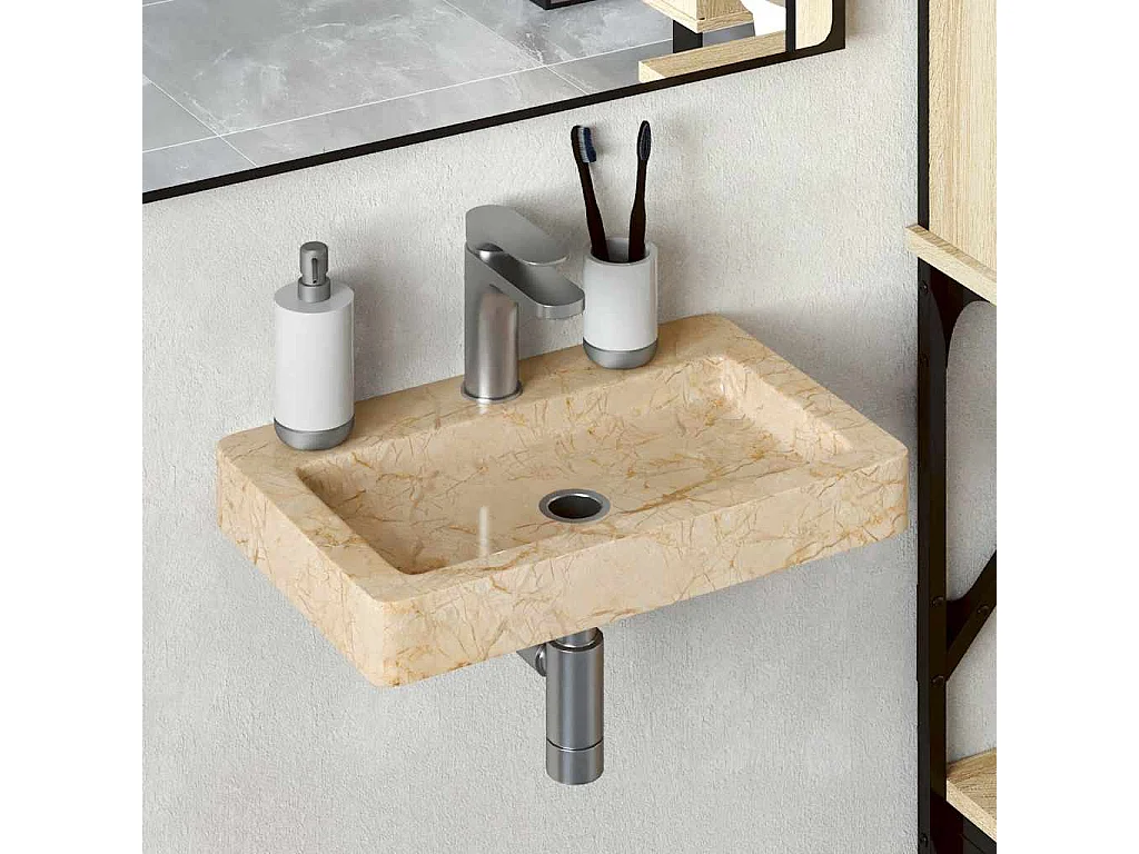 Lavabo salle de bain-Vasque mural crème 38x24x6,5 cm marbre