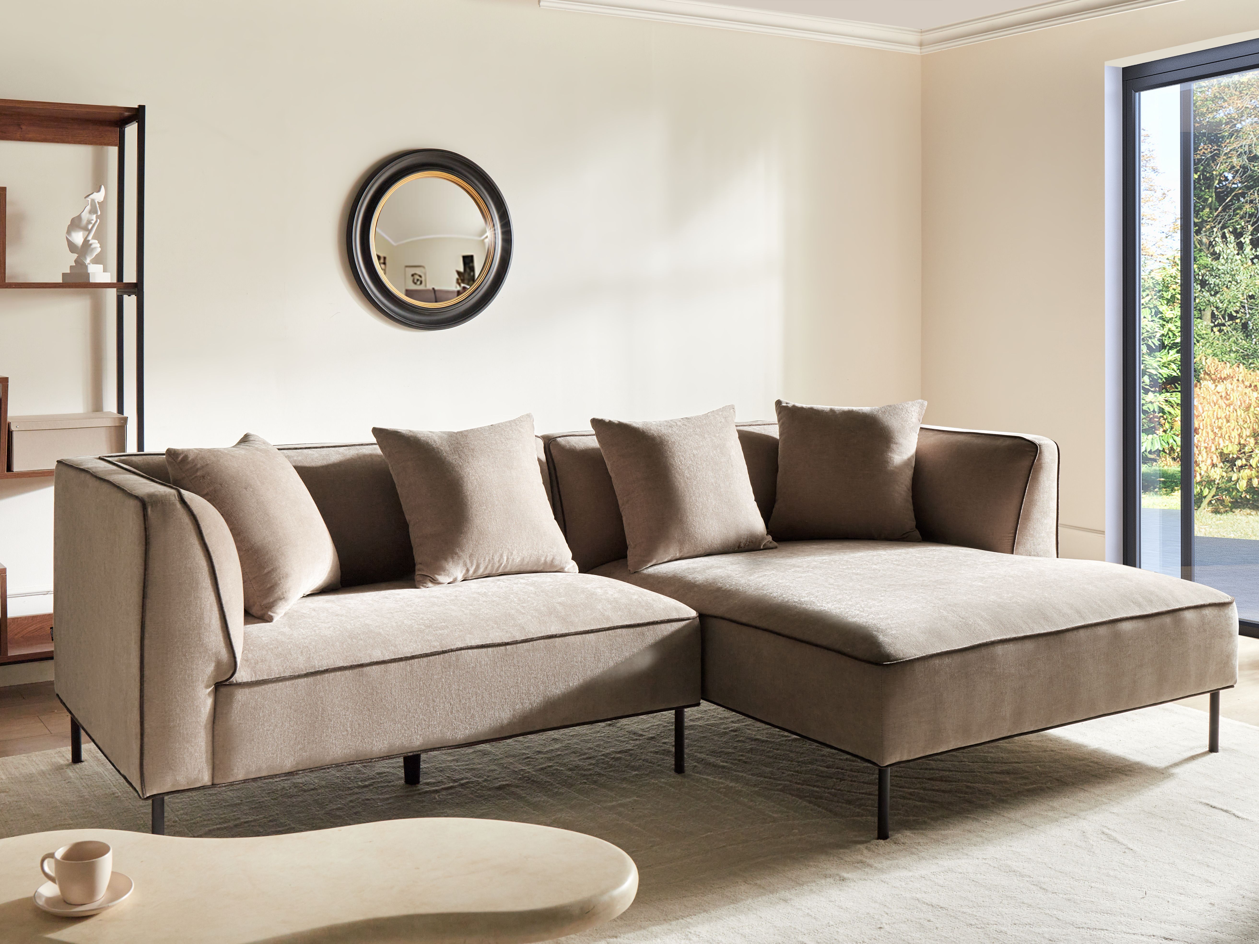 Corner Sofa 3 Seater SATER Chenille Light Brown Left Hand