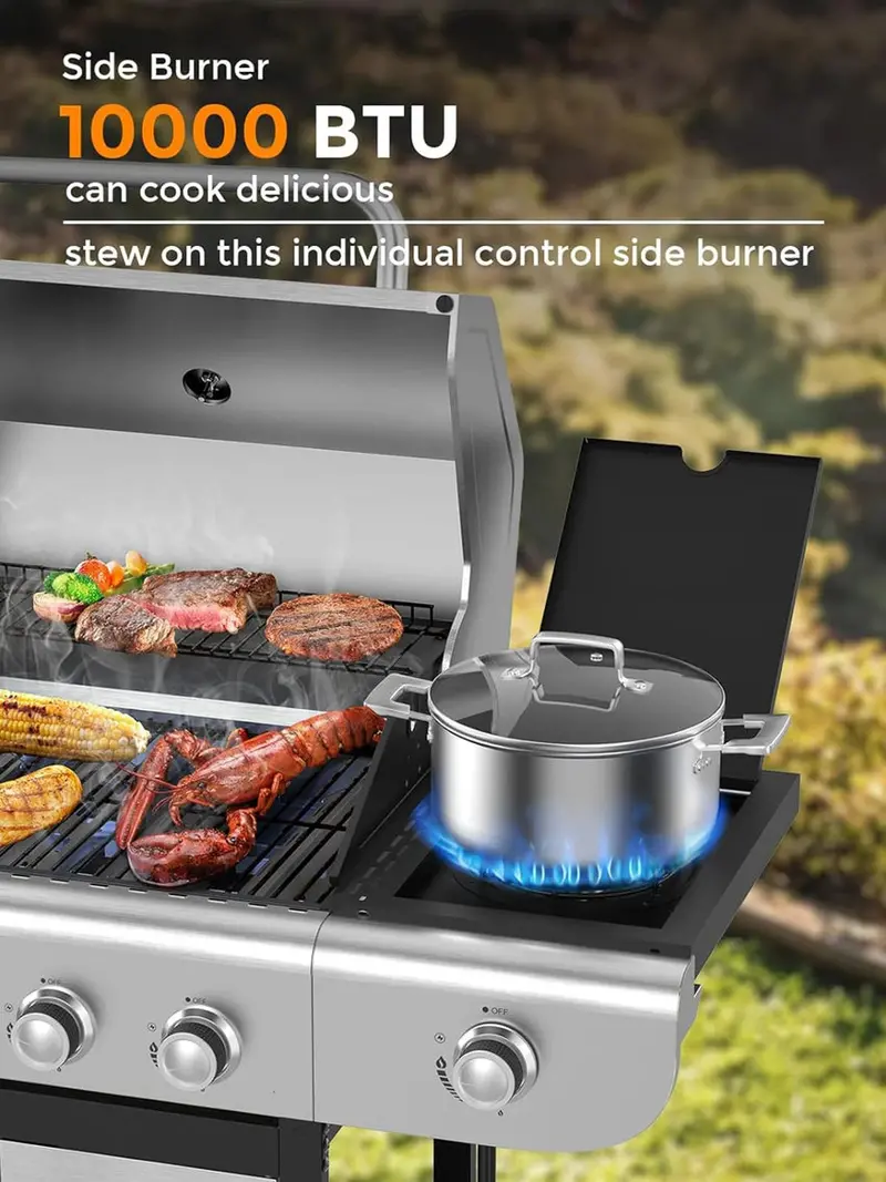 COWSAR 4-Burner Propane Gas Grill With Stainless Steel Burners, 44,000 BTU - 50.79in D x 21.65in W x 46.06in H - Image 5 COWSAR 4-Burner Propane Gas Grill With Stainless Steel Burners, 44,000 BTU - 50.79in D x 21.65in W x 46.06in H - Image 5
