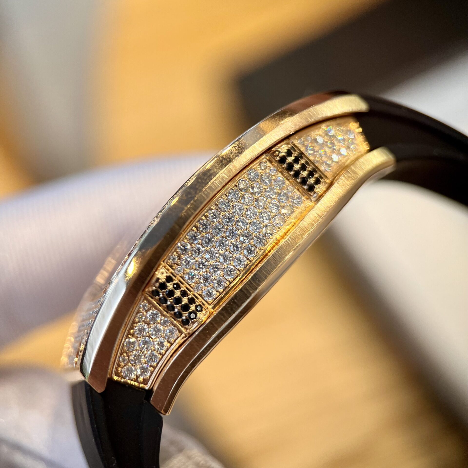 Richard Mille RM007 Gold Wrapped Replica Watch With Moissanite Diamonds 36mm - Top club