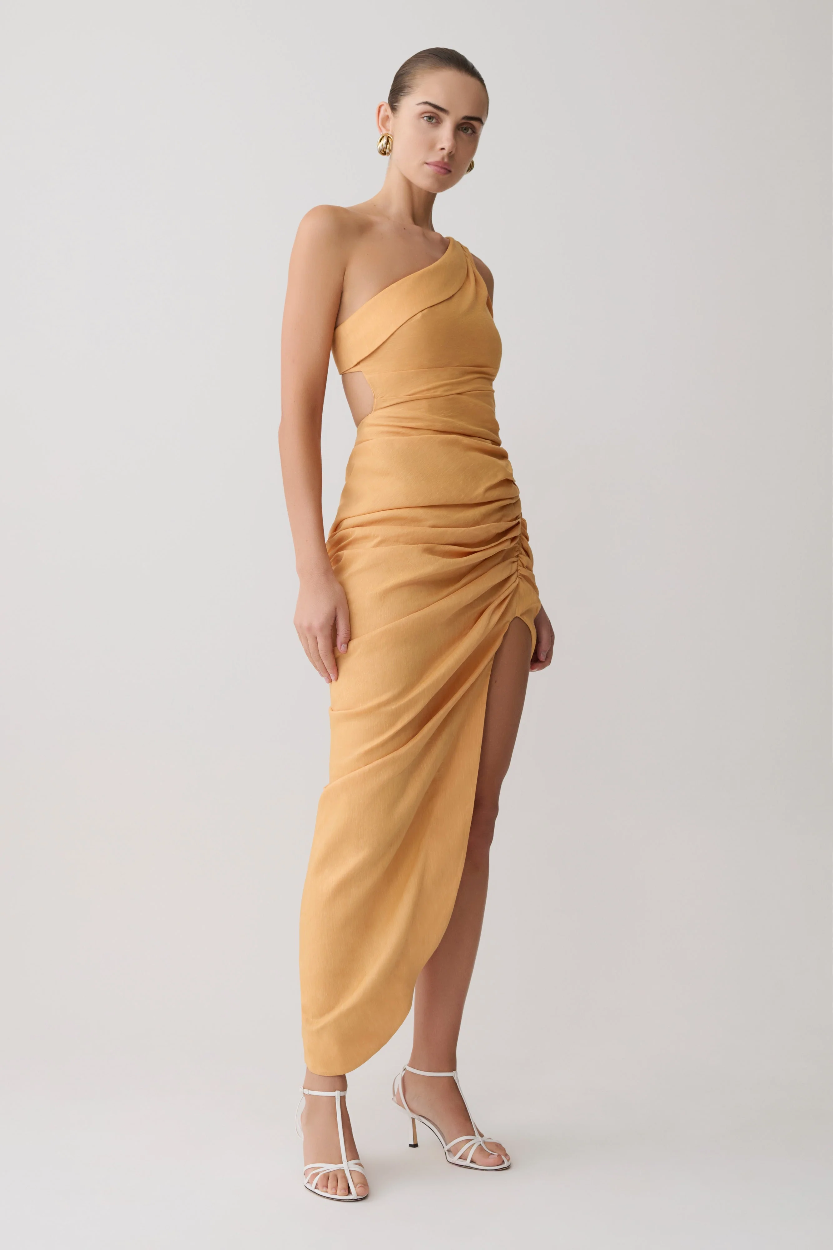 Birgit Linen Midi Dress With Hardware - Deep Peach