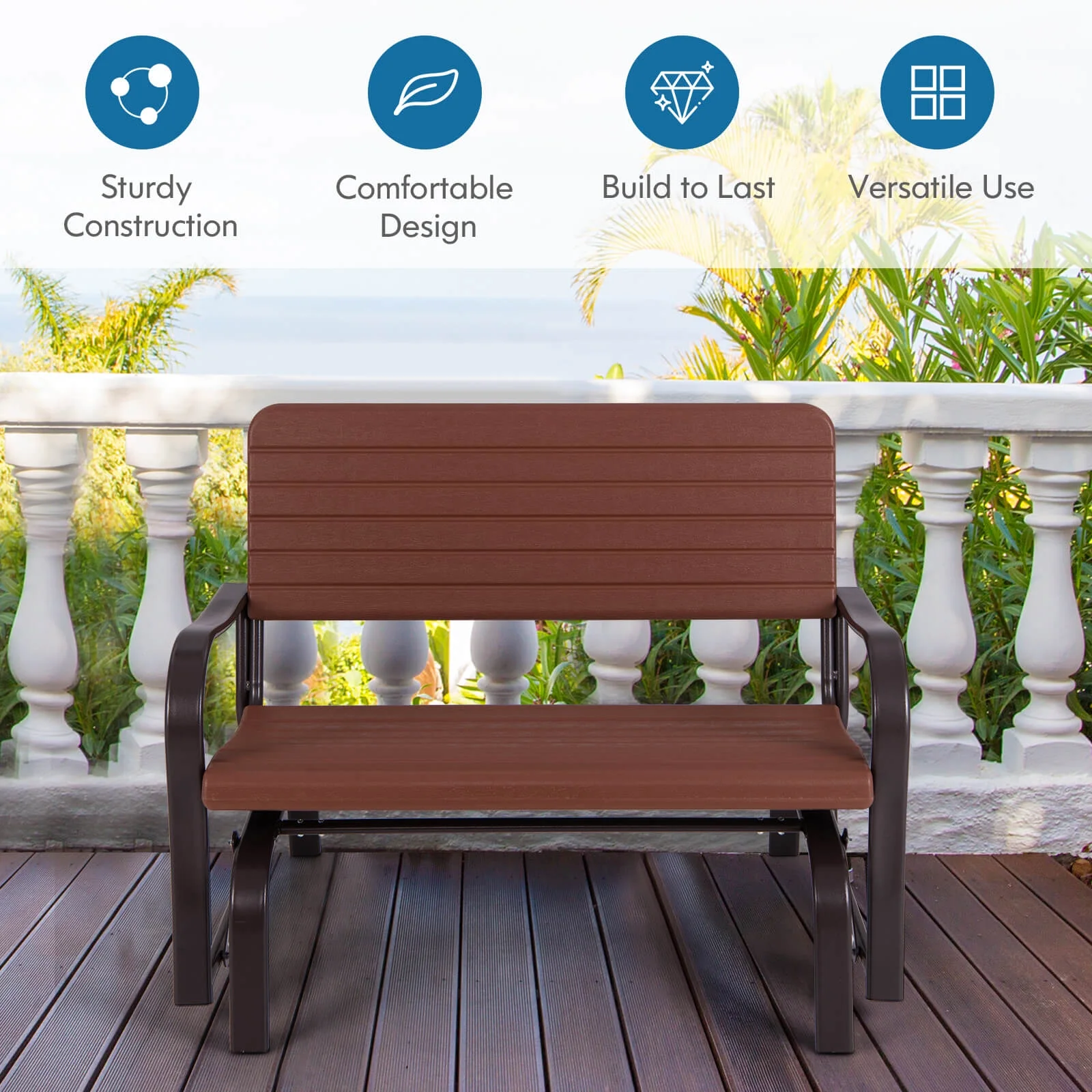 Costway Outdoor Patio Swing Porch Rocker Glider Bench Loveseat Garden Seat Steel - Image 17