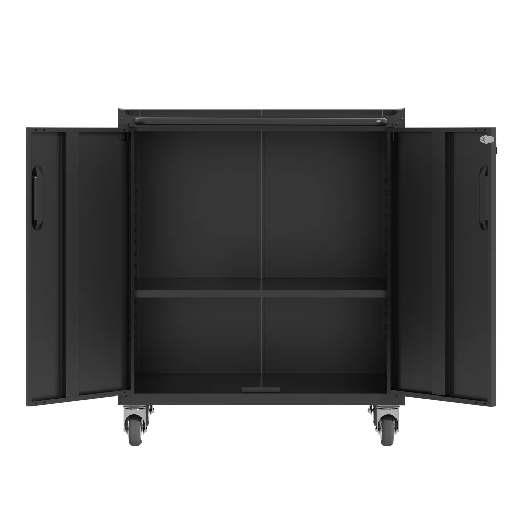 Tcbosik Rolling Storage Cabinet with Storage, Metal Tool Cabinet with Adjustable Shelf and 2 Doors, Lockable Storage Cabinet for Home Office Garage Basement, Black