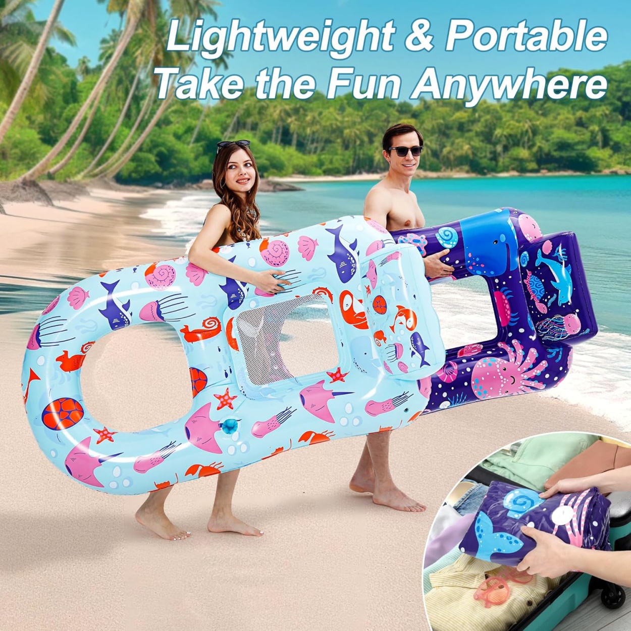 Extra Large Inflatable Pool Lounger Float Heavy Duty Cup Holder Backrest for Adults-Beach Party-Water Amusement Facilities