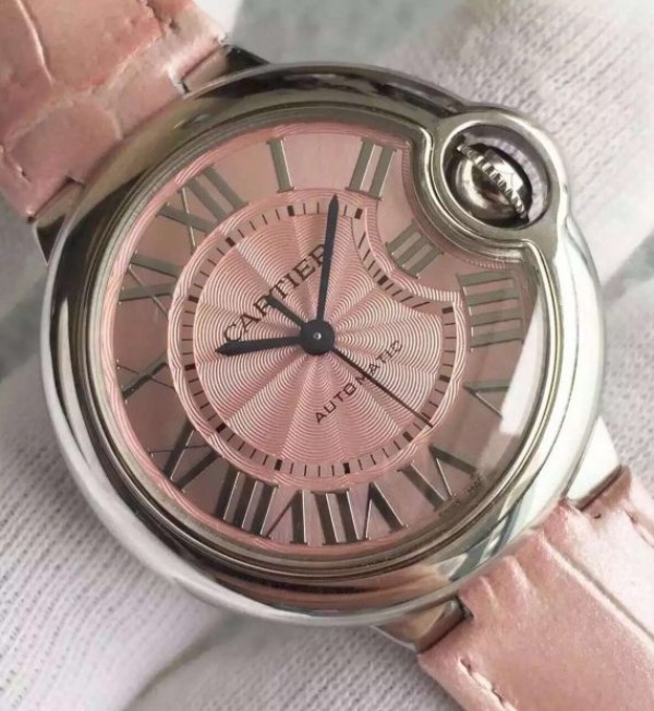 Replica Cartier V6F Ballon Bleu 33mm Pink Dial Pink Leather Strap SEIKO NH05A - Top club