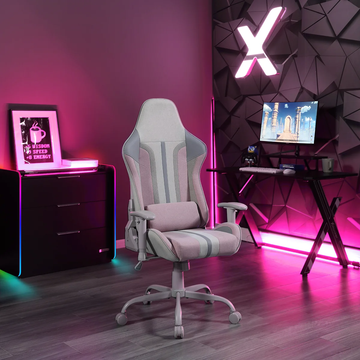 X Rocker Mysa PC Gaming Chair with Lumbar Support, Pink - Image 7