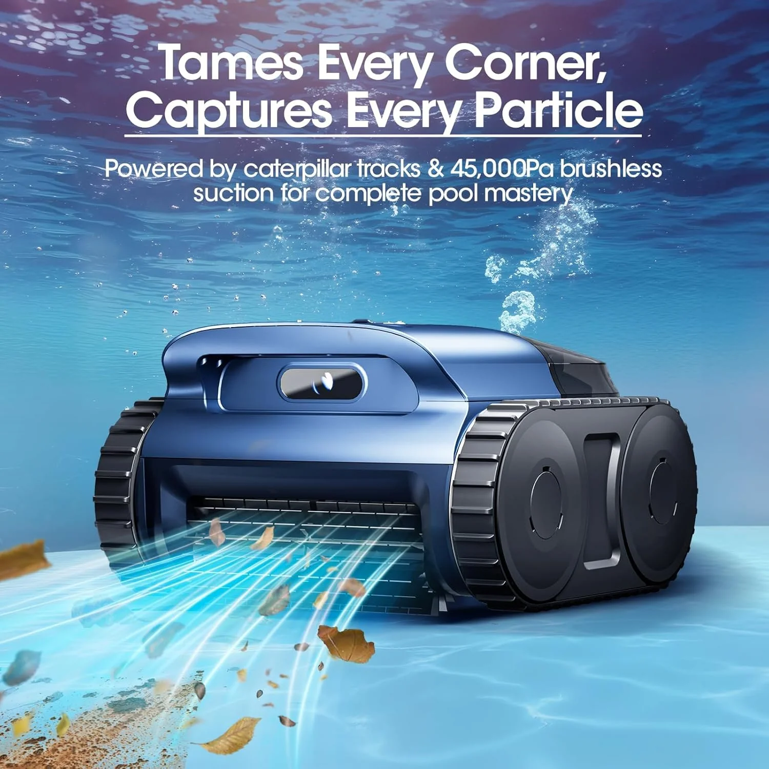 Cordless Robotic Pool Vacuum Cleaner With Track Drive, Sonar Navigation, 180W Brushless Motor, 150-Min Runtime, Dark Blue - Image 2 Cordless Robotic Pool Vacuum Cleaner With Track Drive, Sonar Navigation, 180W Brushless Motor, 150-Min Runtime, Dark Blue - Image 2