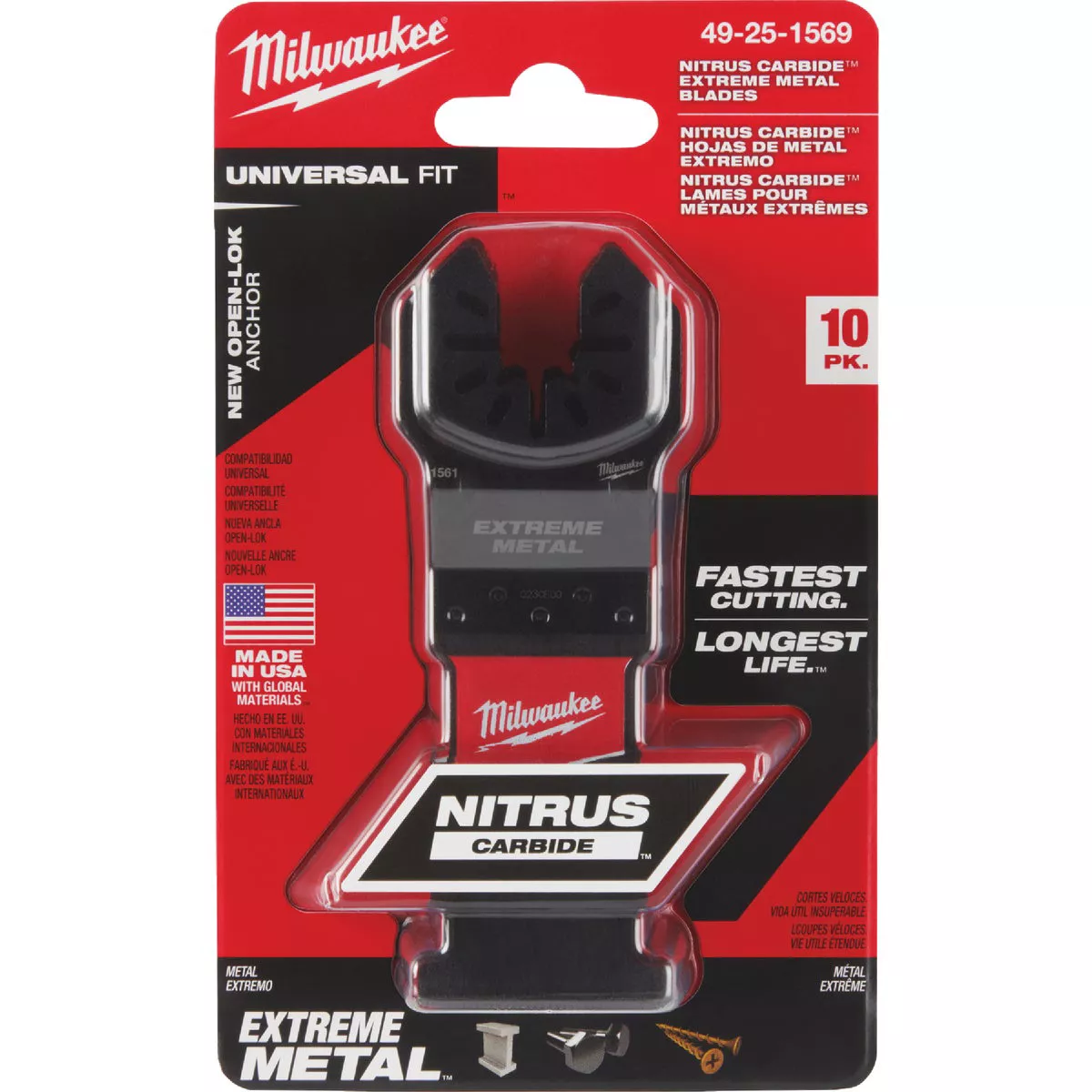 Milwaukee NITRUS CARBIDE 1-3/8 In. Extreme Metal Universal Fit OPEN-LOK Oscillating Blade (10-Pack)