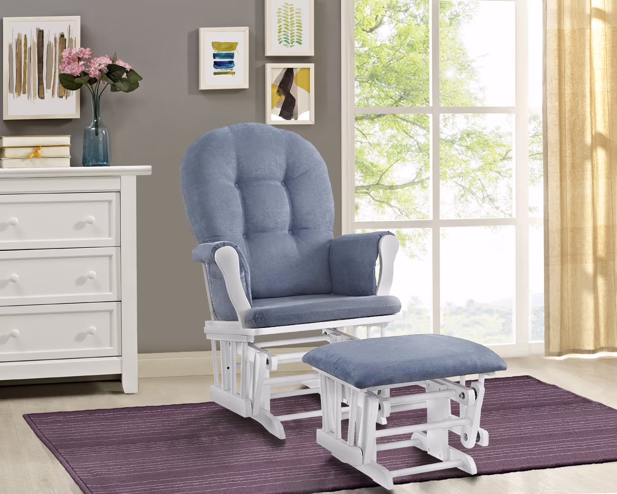 Angel Line Windsor Glider and Ottoman, Natural Finish with Gray Cushions - Image 5