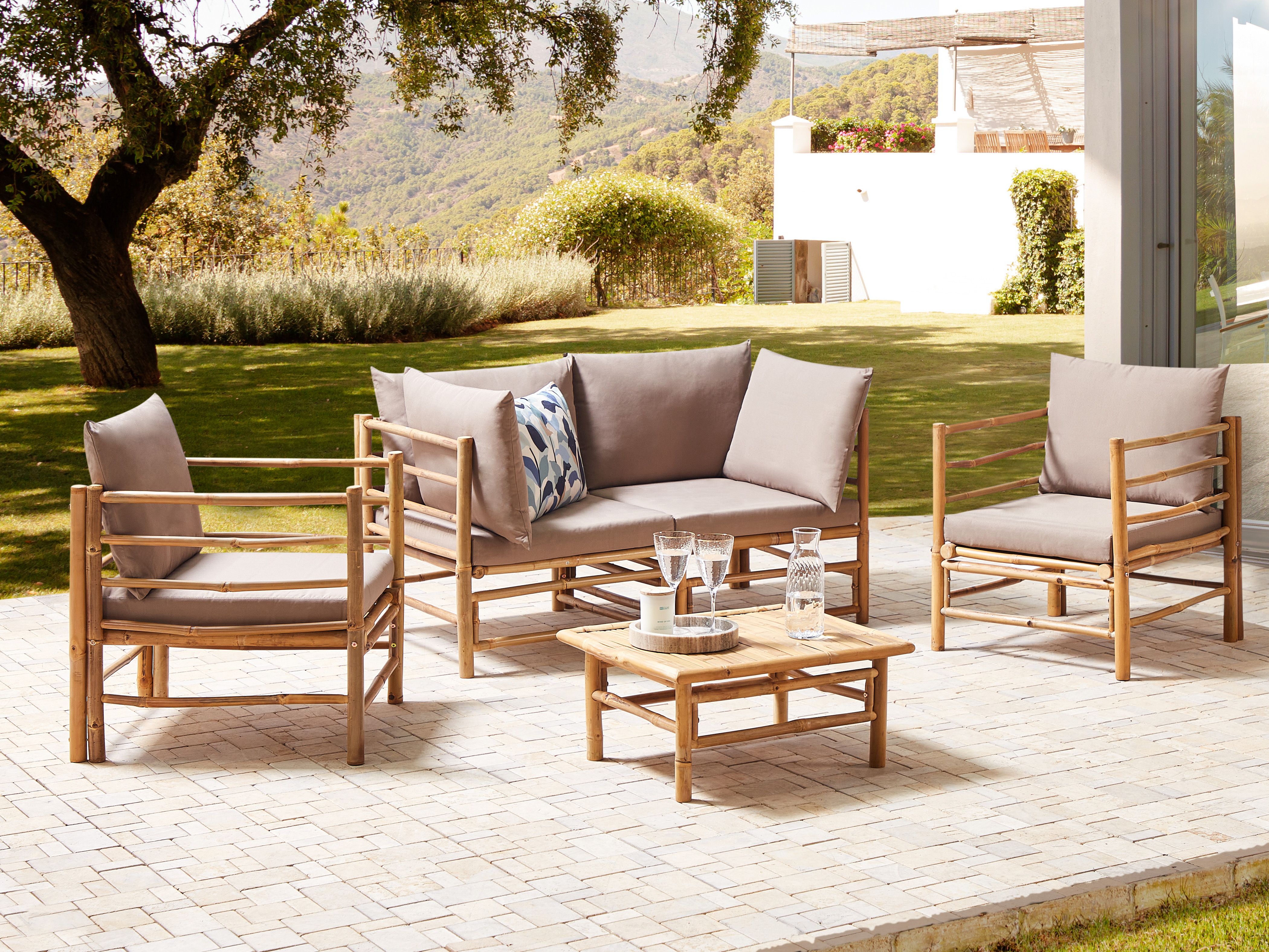 Garden Lounge Set with Table 4 Seater CERRETO Bamboo Taupe
