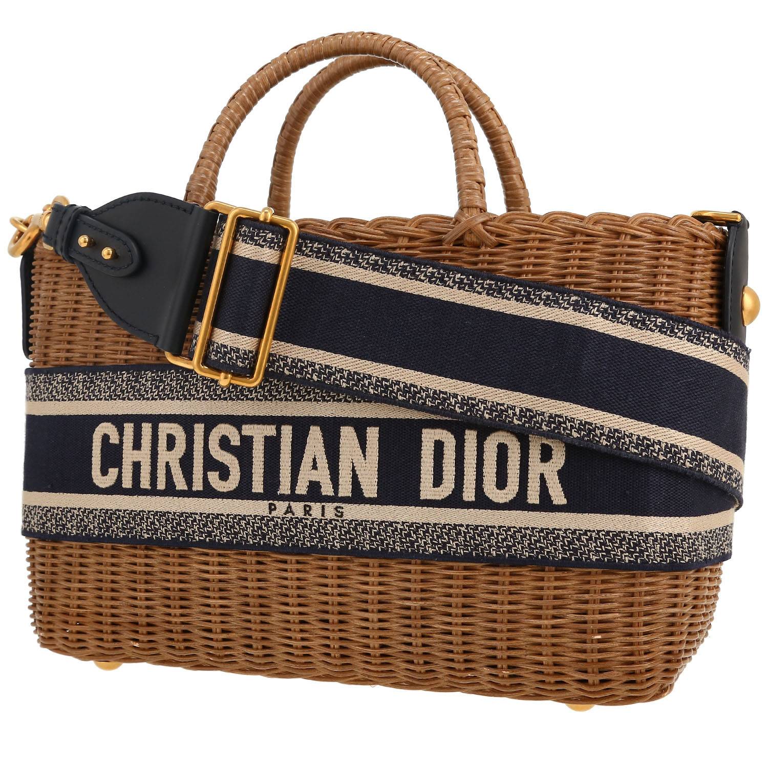 Dior shopping bag in beige wicker and navy blue canvas1:1High-quality replica