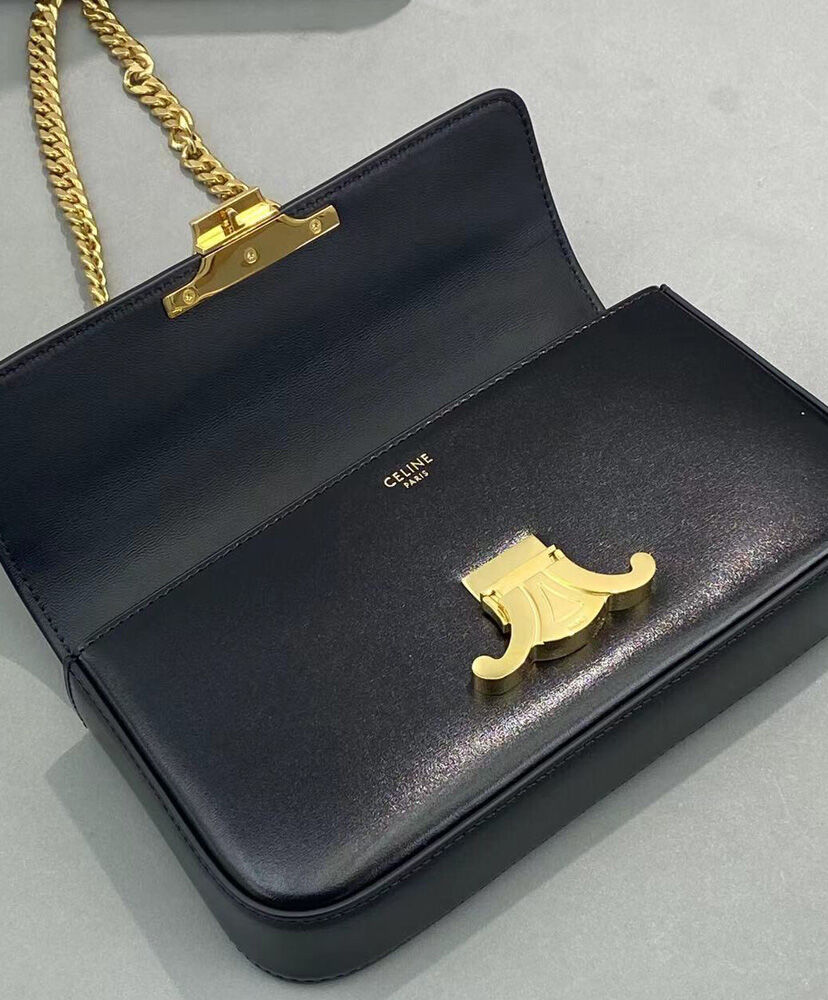 Celine Chain Shoulder Bag Triomphe In Shiny Calfskin Black1:1High-quality replica